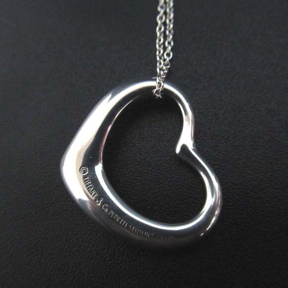 Tiffany & Co. Elsa Peretti Open Heart Necklace Pendant in 925 SV Silver for W...